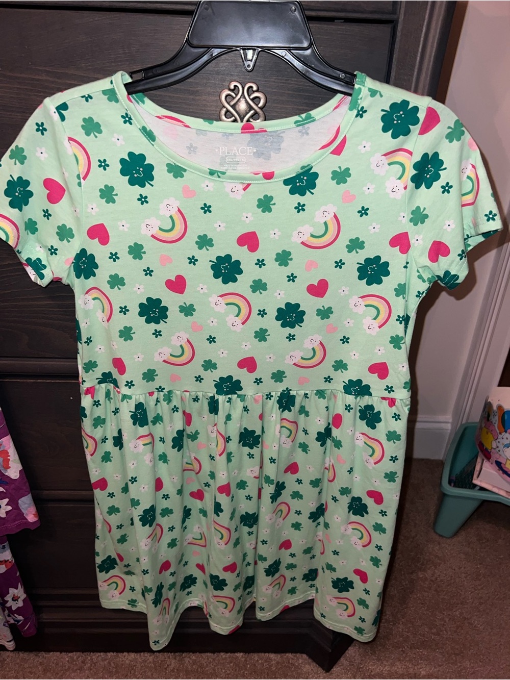 The Children’s Place Girls 16 Green Rainbow Shamrock St. Patrick's Day Dress EUC